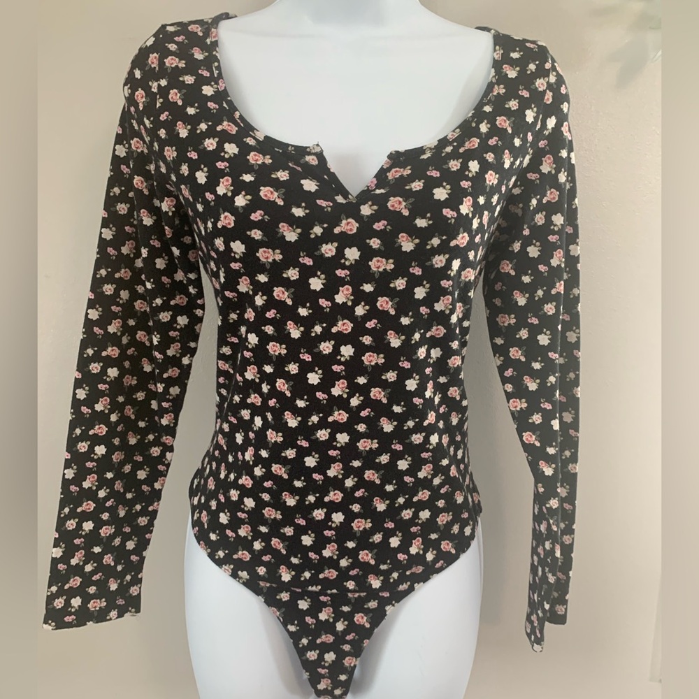 PINK Victoria's Secret Black Floral Bodysuit